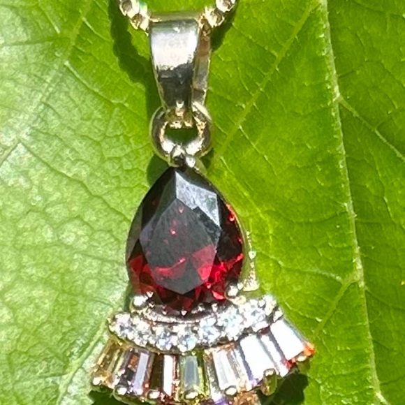 Jewelry - Red and Silver Teardrop Necklace with Sparkling Accents